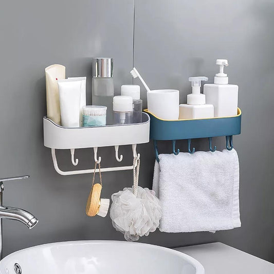 Plastic Wall Mounted Shampoo Holder Storage Rack With Towel Rack