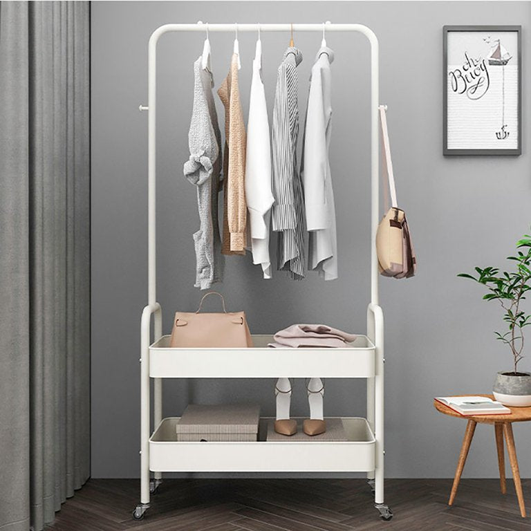 Garment Rack, Entryway Clothing Rack with 2 Tier Metal Basket