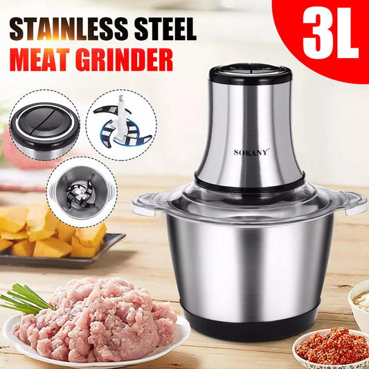 Meat Grinder Chopper 3L ,Electric Stainless Steel Meat Chopper, Silver